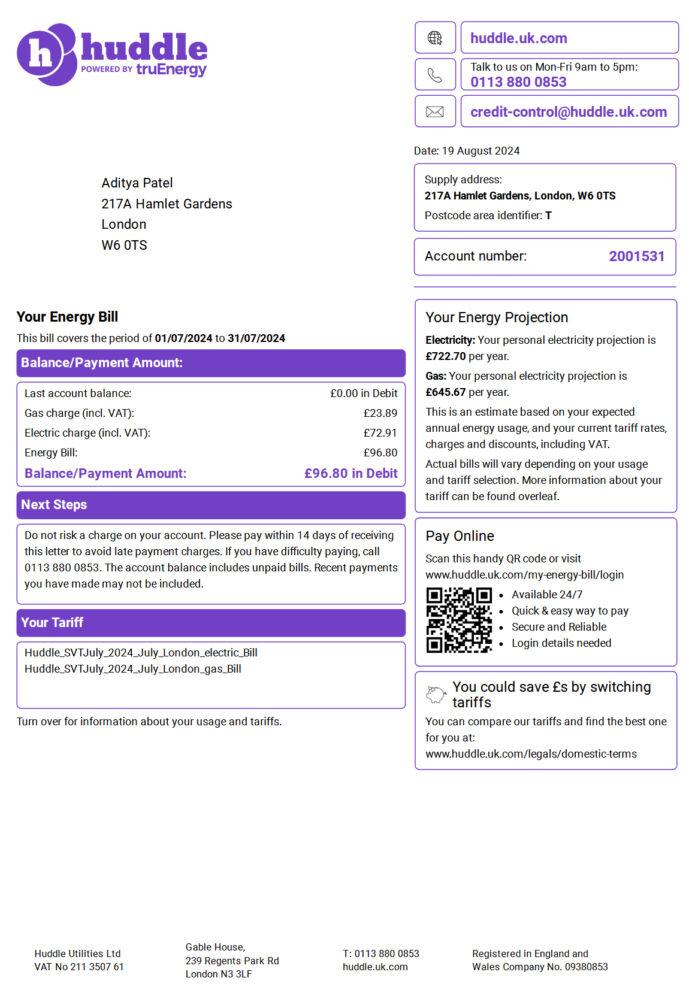 Huddle UK Utility Bill Template - A Customizable Guide in PDF and Word Format