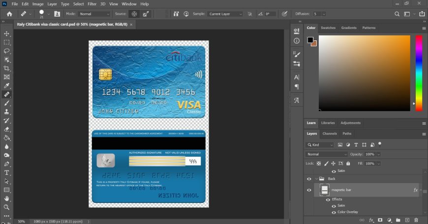 Italy Citibank visa classic Card PSD Template