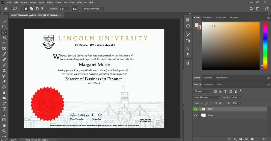 Lincoln University Certificate PSD Template