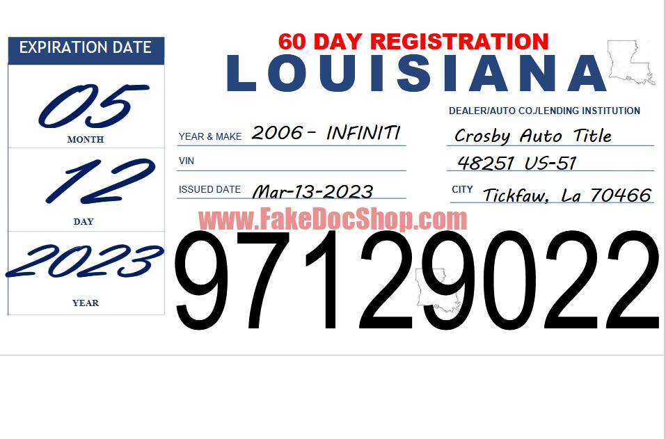 Louisiana TEMPORARY Car Title Certificate Template in Word and PDF Format