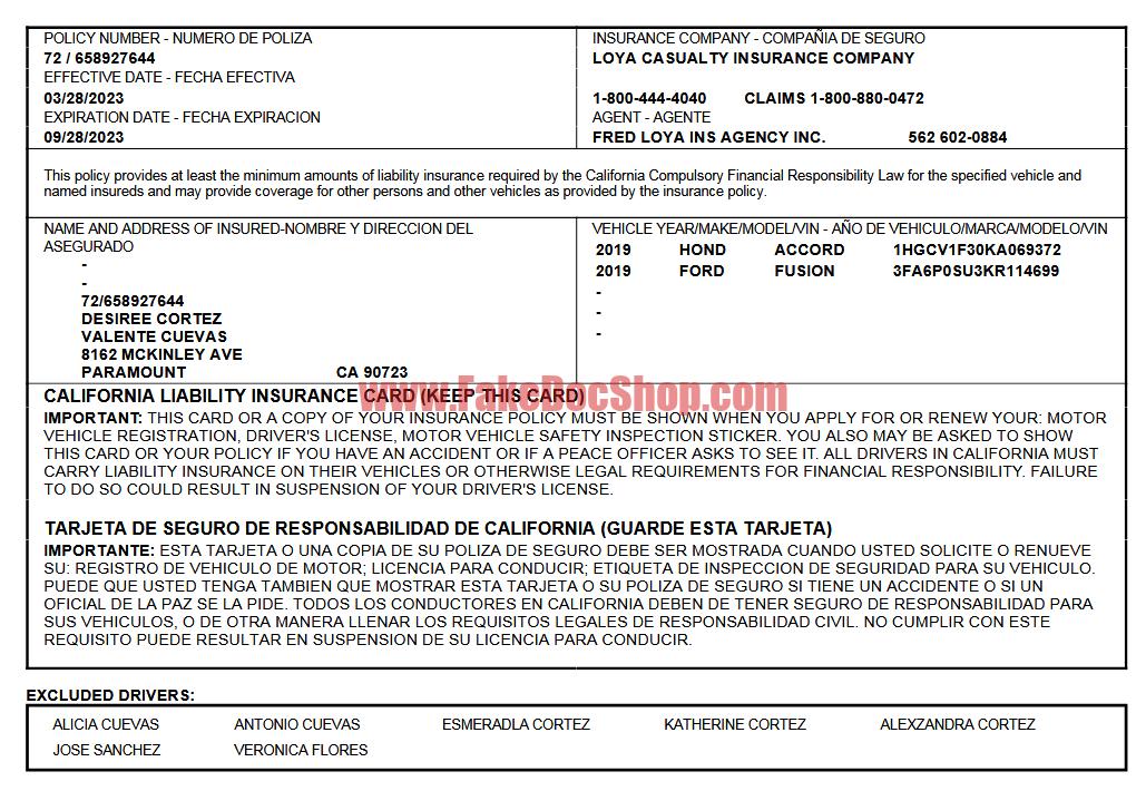 Loya Casualty USA Insurance ID Card Template - A Customizable Guide in PDF and Word Format