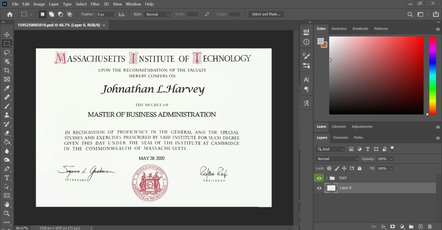 MIT University Certificate PSD Template