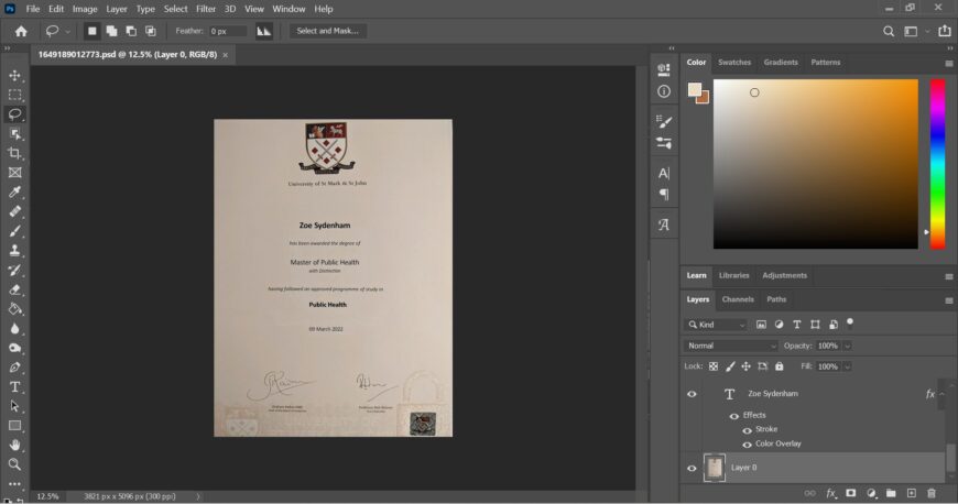 Marjon University Certificate PSD Template