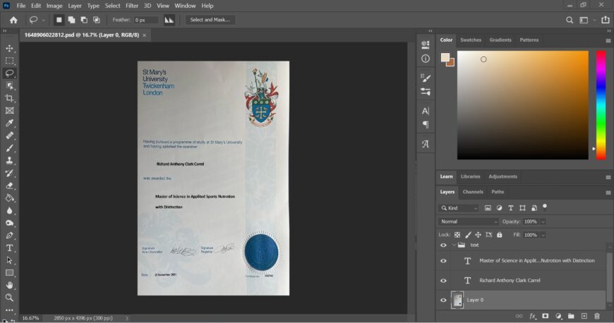 Marys University Certificate PSD Template