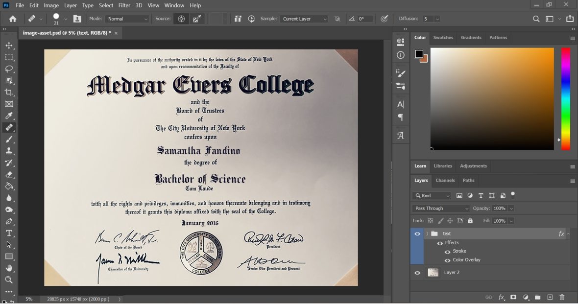 Medgar Evers College Certificate PSD Template