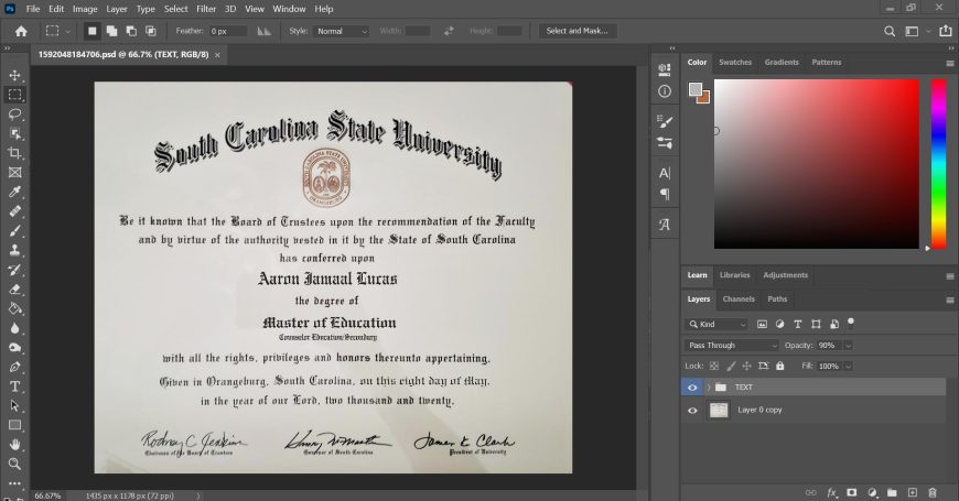 SC State University Certificate PSD Template