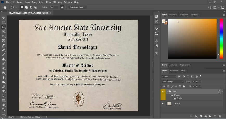 Sam Houston State University Certificate PSD Template