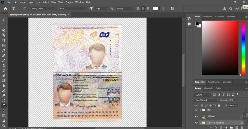 Spain Passport psd template (V2)