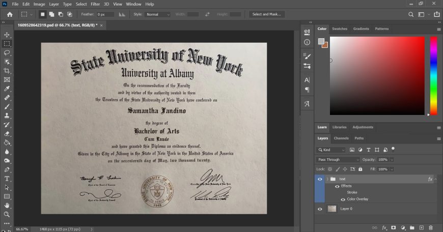 State University Of New York Certificate PSD Template