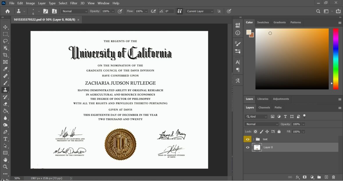 UCLA University Certificate PSD Template