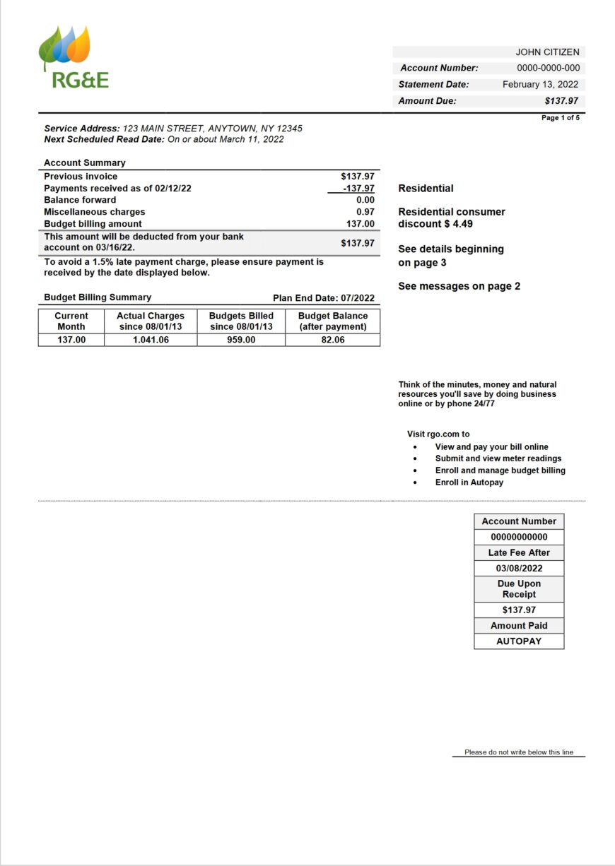 USA RGE Utility Bill Word And PDF Template 5 Pages