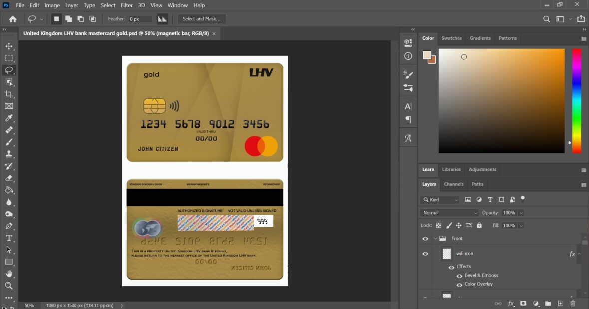 United Kingdom LHV Bank MasterCard Gold Credit Card PSD Template