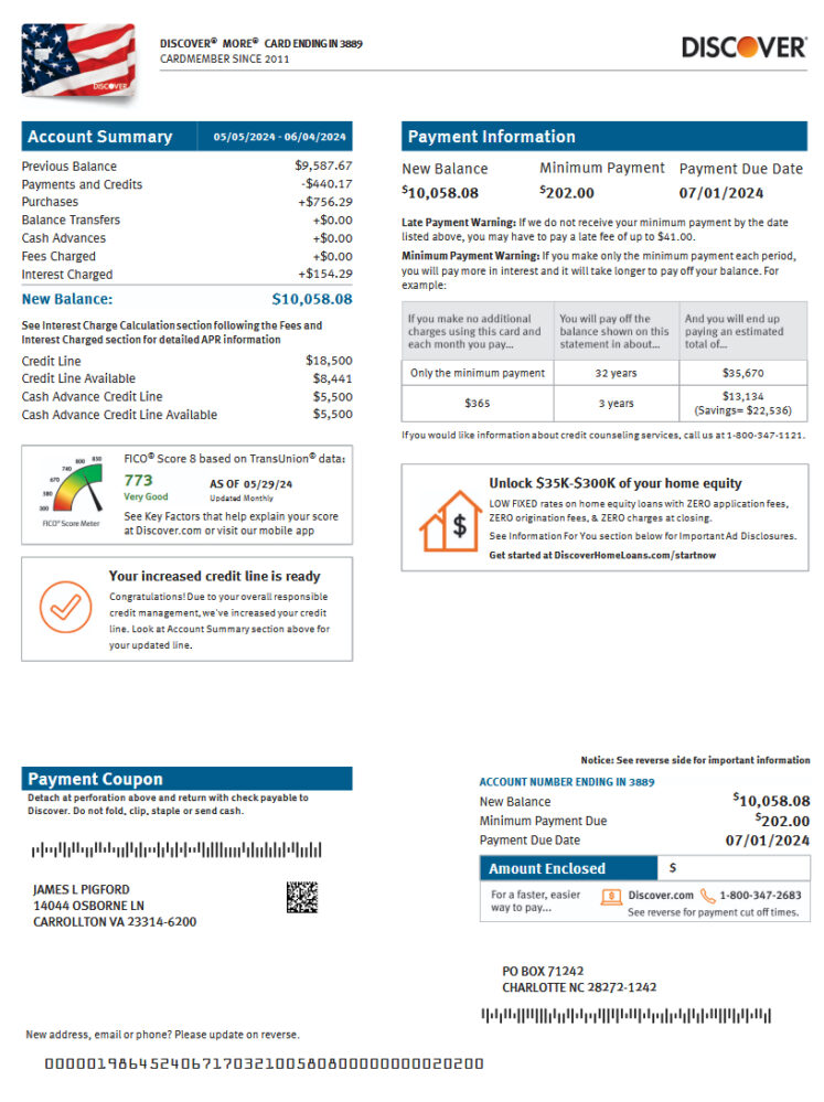 United States Discover Bank Statement Template in Word and PDF Format