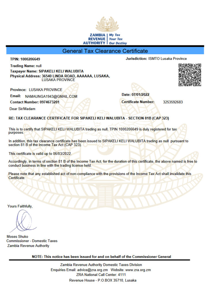 United States IRS Tax Clearance Certificate Template in Word and PDF Format