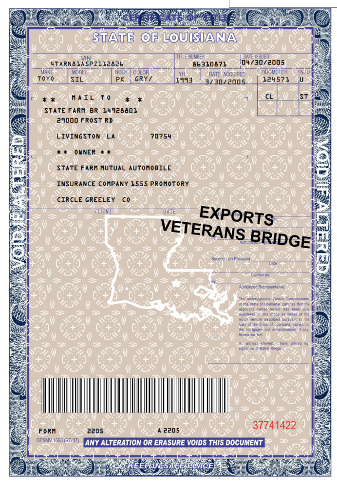 United States Louisiana Title Certificate Template in Word and PDF Format