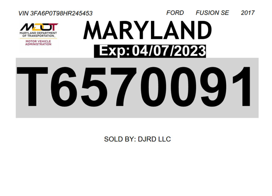 United States Maryland Temporary Registration Plate Template in Word and PDF Format