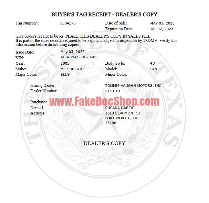 United States Texas Vehicle Registration Renewal Template in Word and PDF Format