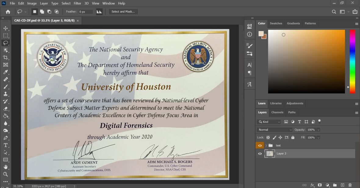 University Of Houston Certificate PSD Template
