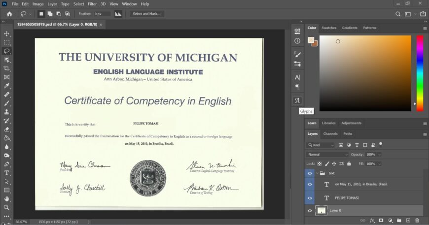 University Of Michigan Certificate PSD Template