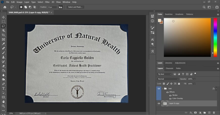 University Of Natural Health Certificate PSD Template