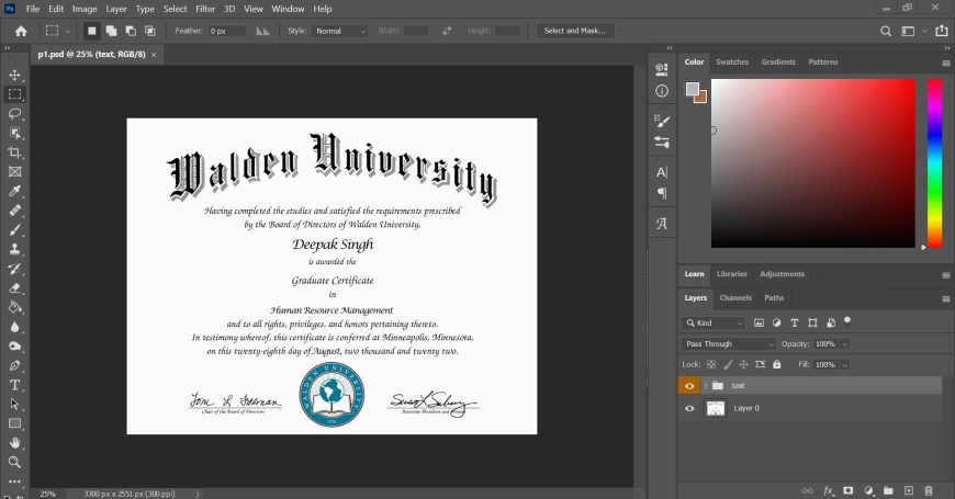 Walden University Certificate PSD Template