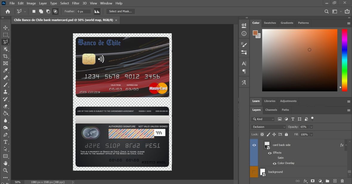 hile Banco de Chile bank mastercard Template