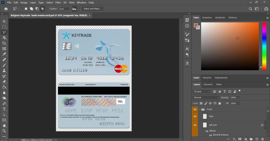 Belgium Keytrade Bank MasterCard PSD Template