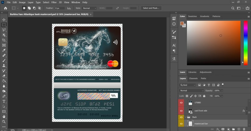 Burkina Faso Atlantique Bank MasterCard Credit Card Template