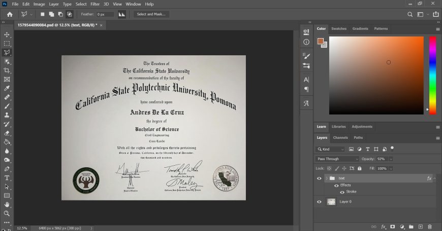 California State Polytechnic University Pomona Certificate PSD Template 1