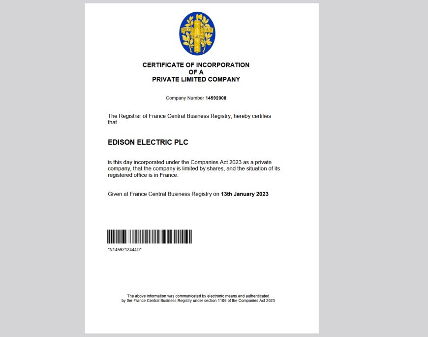 France Certificate of Incorporation Template in Word and PDF format