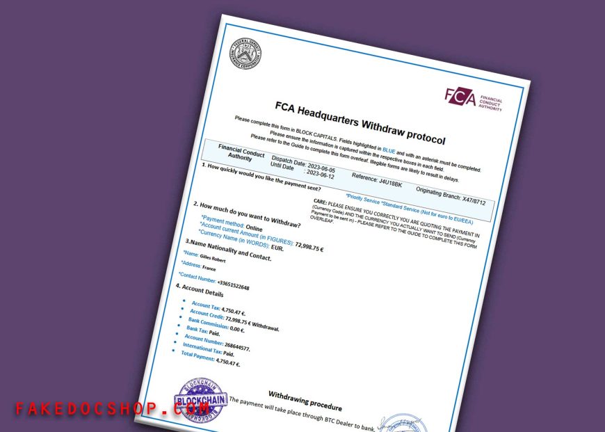 France FCA Withdrawal Protocol Guide Template in Word and PDF format