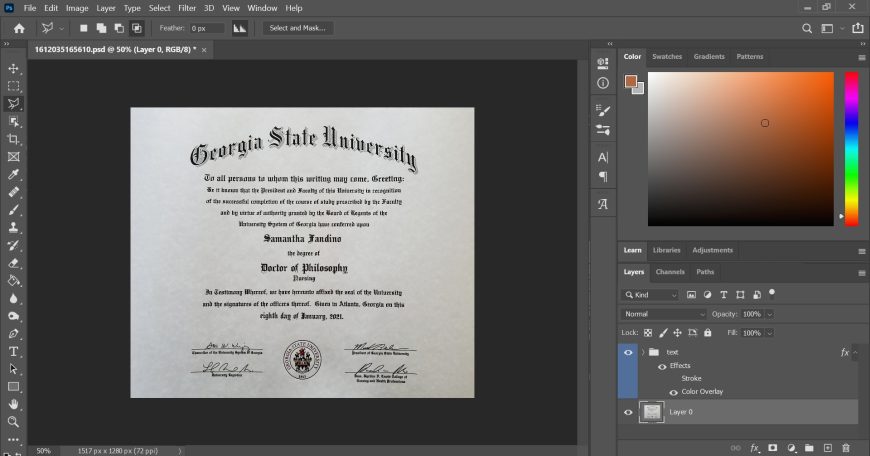 Georgia State University Certificate PSD Template