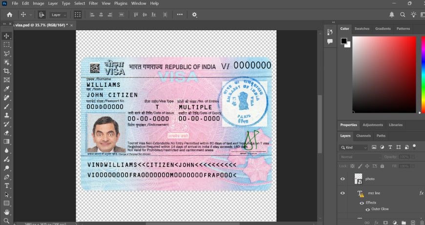 India Travel visa PSD Template