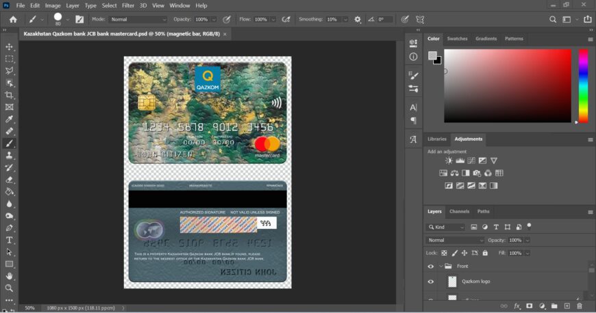 Kazakhstan Qazkom Bank Mastercard PSD Template
