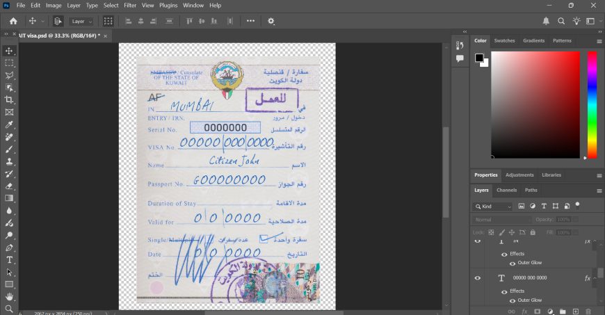 Kuwait travel visa PSD download template