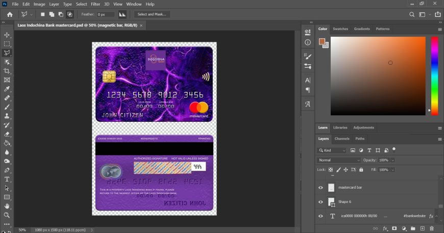 Laos Indochina Bank MasterCard PSD Template