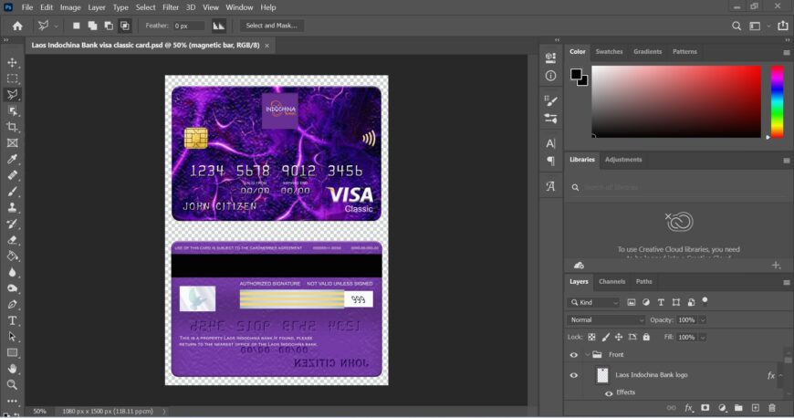 Laos Indochina Bank Visa Classic Card PSD Template