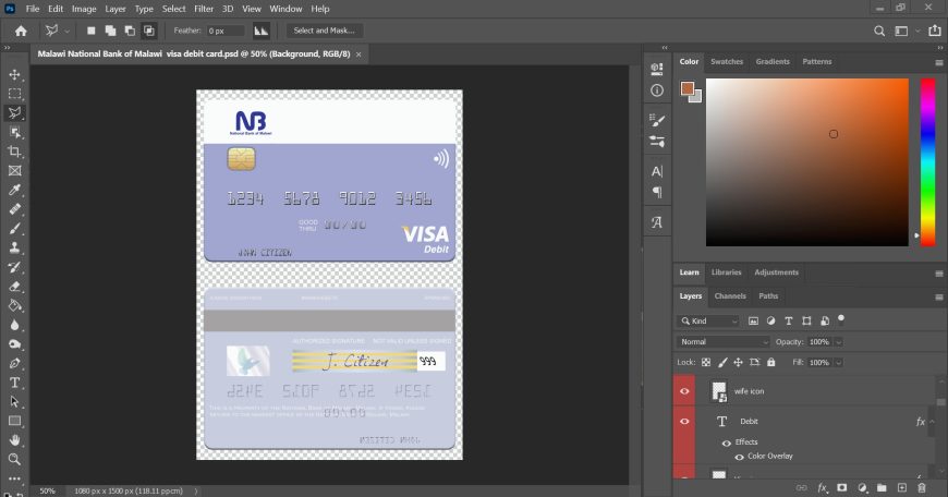 Malawi National Bank Visa Card PSD Template