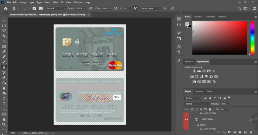 Monaco Barclays Bank PLC Bank MasterCard PSD Template