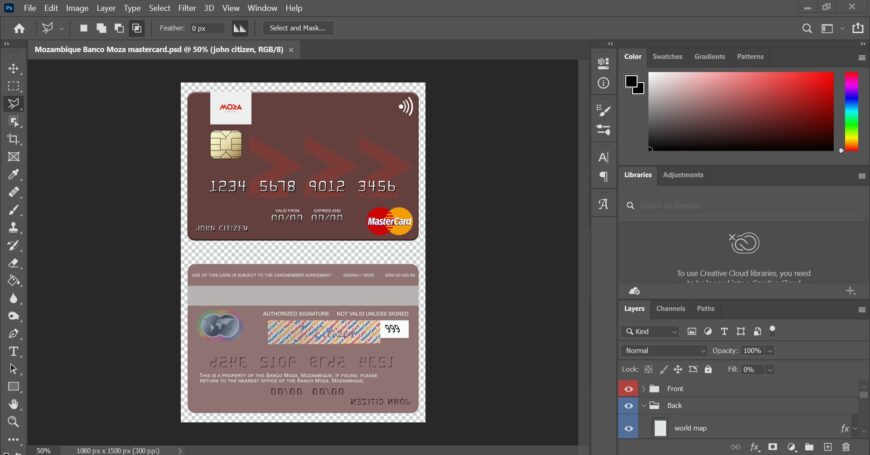 Mozambique Banco Moza Mastercard PSD Template
