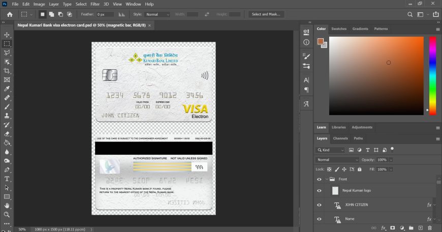 Nepal Kumari Bank Visa Electron Card PSD Template