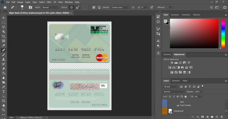 Niger Bank Of Africa MasterCard PSD Template