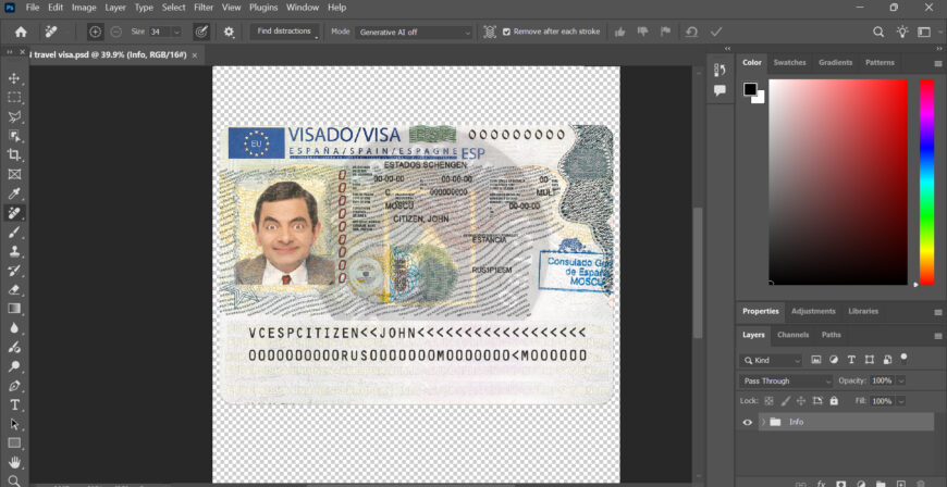 Spain Travel Visa Card psd Template