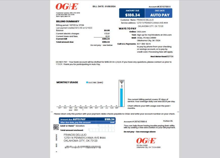 USA OG&E Utility Bill Guide Template in Word and PDF format