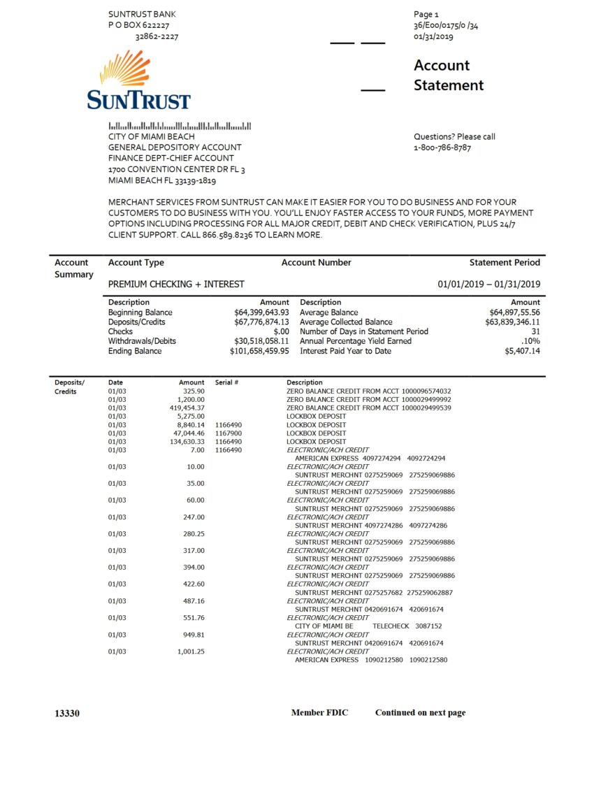 USA SunTrust Bank Statement Word And PDF Template 1