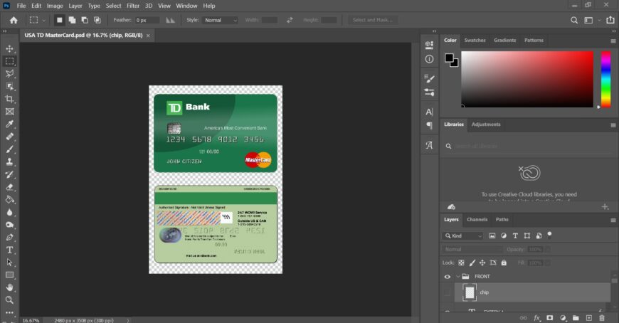 USA TD Bank MasterCard PSD Template