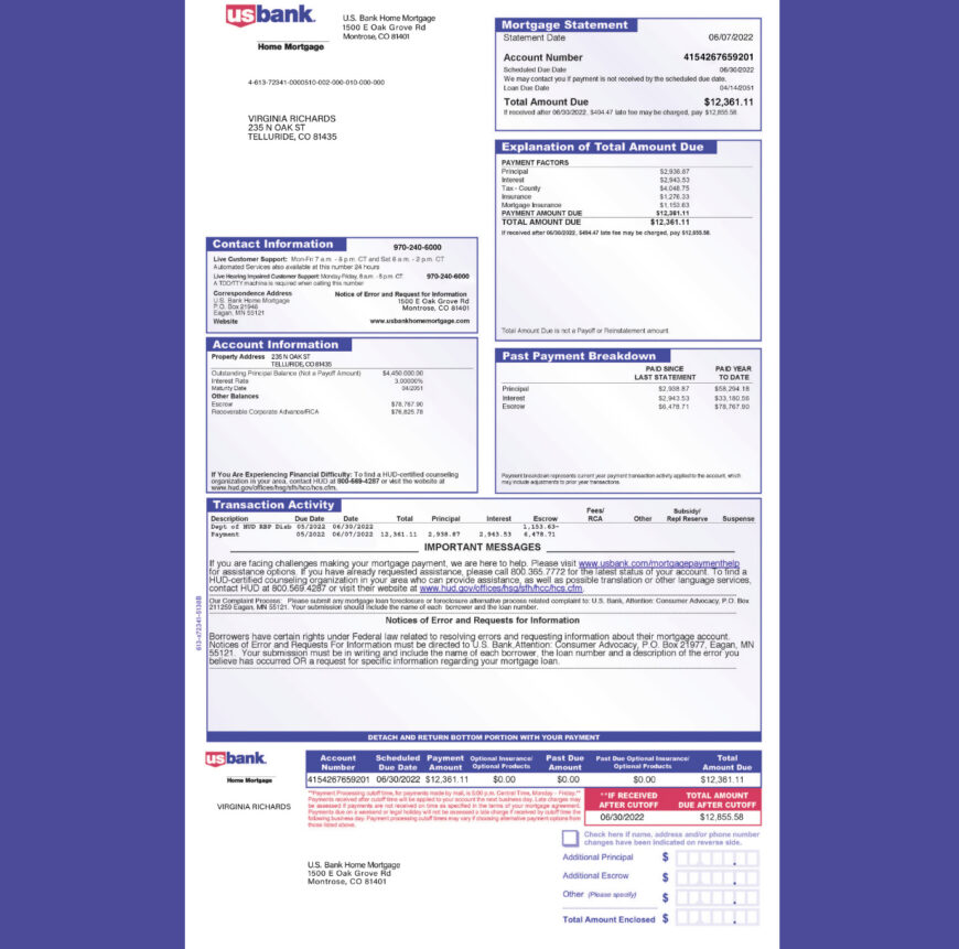 USA U.S. Bank Mortgage Statement Template in word and pdf format