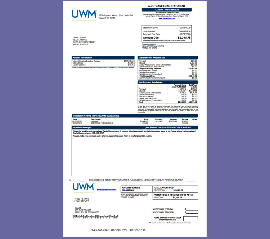 USA United Wholesale Mortgage Statement Template in word and pdf format 8408