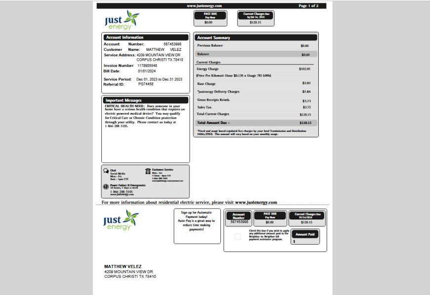 United States Just Energy Utility Bill Guide Template in Word and PDF format