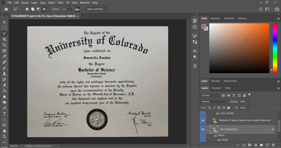 University Of Colorado Certificate PSD Template